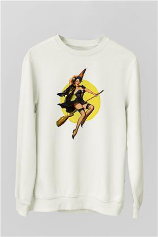 Halloween Baskılı Beyaz Unisex Sweatshirt