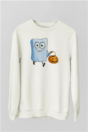 Halloween Baskılı Beyaz Unisex Sweatshirt