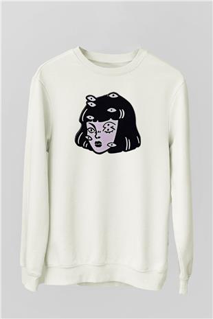 Halloween Baskılı Beyaz Unisex Sweatshirt
