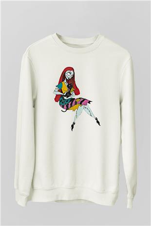 Halloween Baskılı Beyaz Unisex Sweatshirt