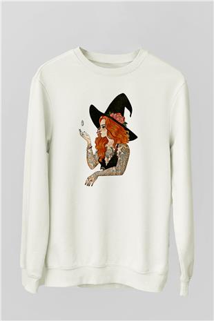 Halloween Baskılı Beyaz Unisex Sweatshirt