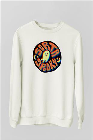 Halloween Baskılı Beyaz Unisex Sweatshirt