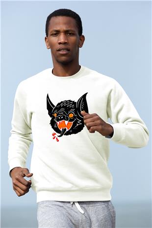 Halloween Baskılı Beyaz Unisex Sweatshirt