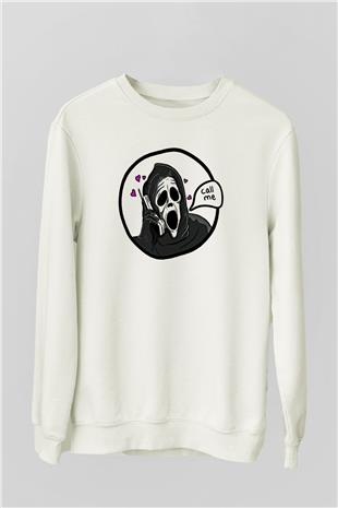 Halloween Baskılı Beyaz Unisex Sweatshirt