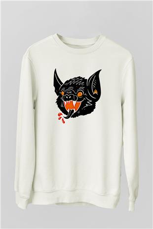 Halloween Baskılı Beyaz Unisex Sweatshirt
