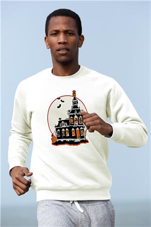 Halloween Baskılı Beyaz Unisex Sweatshirt