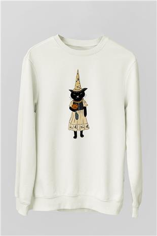 Halloween Baskılı Beyaz Unisex Sweatshirt