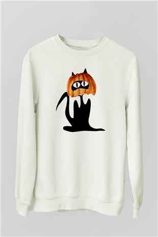 Halloween Baskılı Beyaz Unisex Sweatshirt
