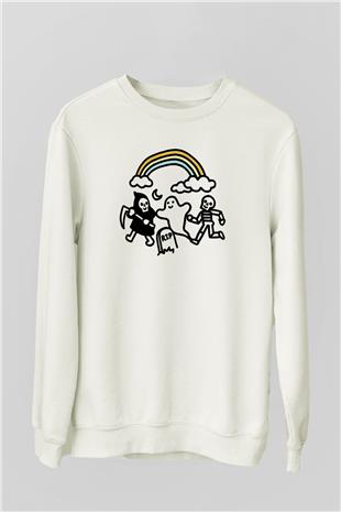 Halloween Baskılı Beyaz Unisex Sweatshirt