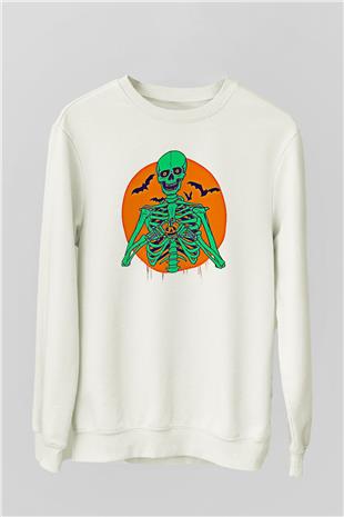 Halloween Baskılı Beyaz Unisex Sweatshirt