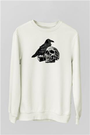 Halloween Baskılı Beyaz Unisex Sweatshirt