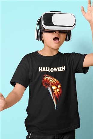 Halloween Baskılı Siyah Unisex Çocuk Tişört
