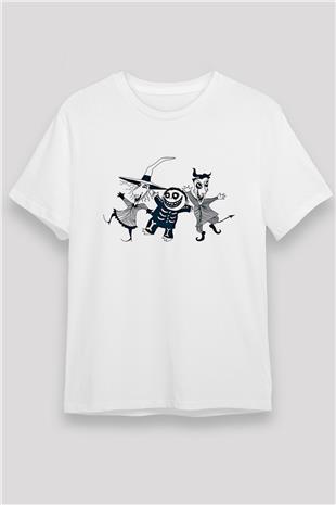 Halloween Baskılı Unisex Beyaz Tişört - Tshirt