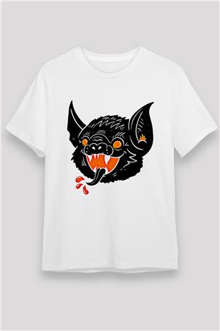 Halloween Baskılı Unisex Beyaz Tişört - Tshirt