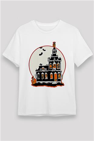 Halloween Baskılı Unisex Beyaz Tişört - Tshirt