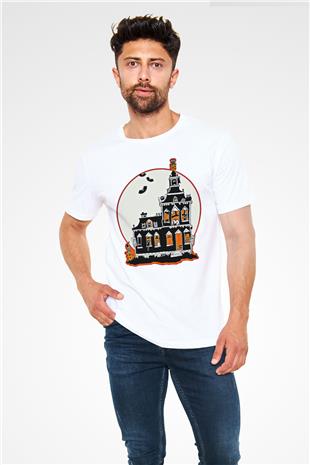 Halloween Baskılı Unisex Beyaz Tişört - Tshirt