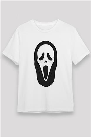 Halloween Baskılı Unisex Beyaz Tişört - Tshirt