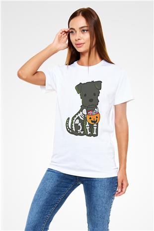 Halloween Baskılı Unisex Beyaz Tişört - Tshirt