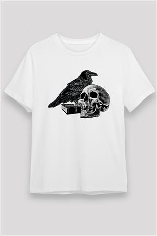 Halloween Baskılı Unisex Beyaz Tişört - Tshirt