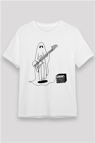 Halloween Baskılı Unisex Beyaz Tişört - Tshirt