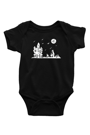 Halloween Baskılı Unisex Siyah Bebek Body - Zıbın