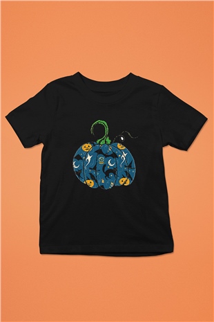 Halloween Baskılı Unisex Siyah Çocuk Tişört - Tshirt