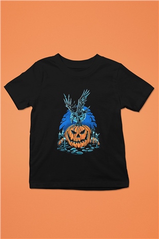 Halloween Baskılı Unisex Siyah Çocuk Tişört - Tshirt