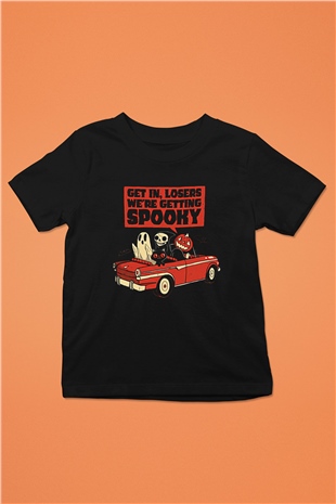 Halloween Baskılı Unisex Siyah Çocuk Tişört - Tshirt