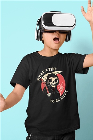 Halloween Baskılı Unisex Siyah Çocuk Tişört - Tshirt