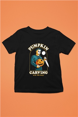 Halloween Baskılı Unisex Siyah Çocuk Tişört - Tshirt