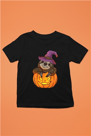 Halloween Baskılı Unisex Siyah Çocuk Tişört - Tshirt
