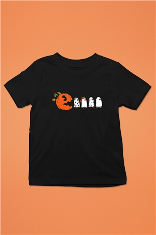Halloween Baskılı Unisex Siyah Çocuk Tişört - Tshirt