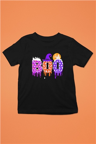 Halloween Baskılı Unisex Siyah Çocuk Tişört - Tshirt