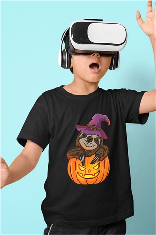 Halloween Baskılı Unisex Siyah Çocuk Tişört - Tshirt