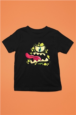 Halloween Baskılı Unisex Siyah Çocuk Tişört - Tshirt