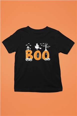 Halloween Baskılı Unisex Siyah Çocuk Tişört - Tshirt