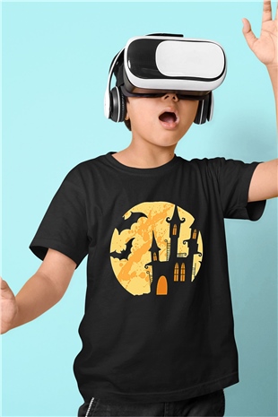 Halloween Baskılı Unisex Siyah Çocuk Tişört - Tshirt