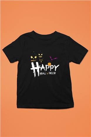 Halloween Baskılı Unisex Siyah Çocuk Tişört - Tshirt