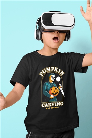 Halloween Baskılı Unisex Siyah Çocuk Tişört - Tshirt