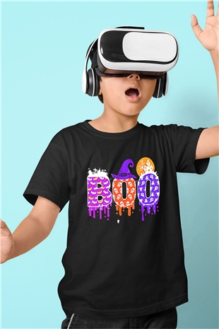 Halloween Baskılı Unisex Siyah Çocuk Tişört - Tshirt