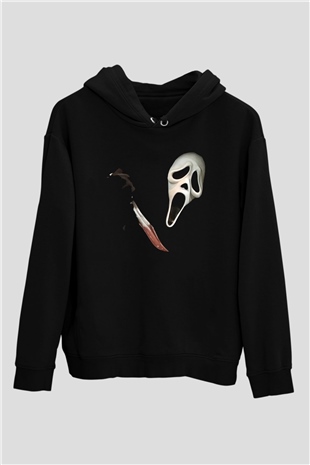Halloween Baskılı Unisex Siyah Hoodie