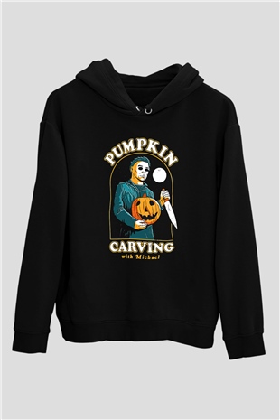 Halloween Baskılı Unisex Siyah Hoodie