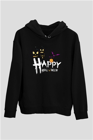Halloween Baskılı Unisex Siyah Hoodie