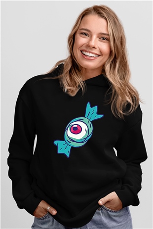 Halloween Baskılı Unisex Siyah Hoodie
