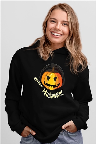 Halloween Baskılı Unisex Siyah Hoodie