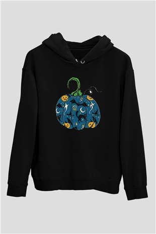 Halloween Baskılı Unisex Siyah Hoodie
