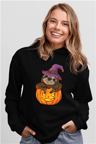 Halloween Baskılı Unisex Siyah Hoodie