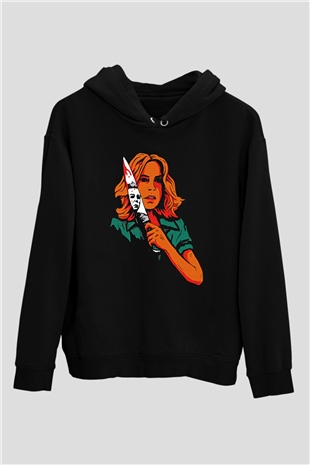 Halloween Baskılı Unisex Siyah Hoodie