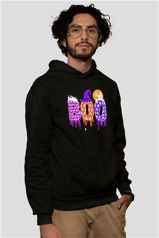 Halloween Baskılı Unisex Siyah Hoodie