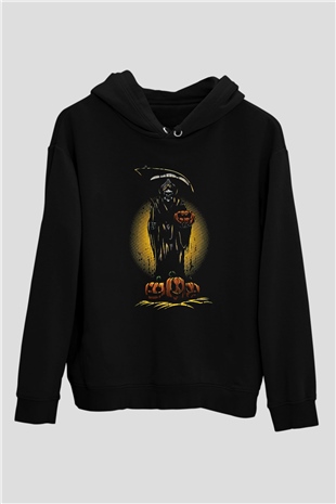 Halloween Baskılı Unisex Siyah Hoodie